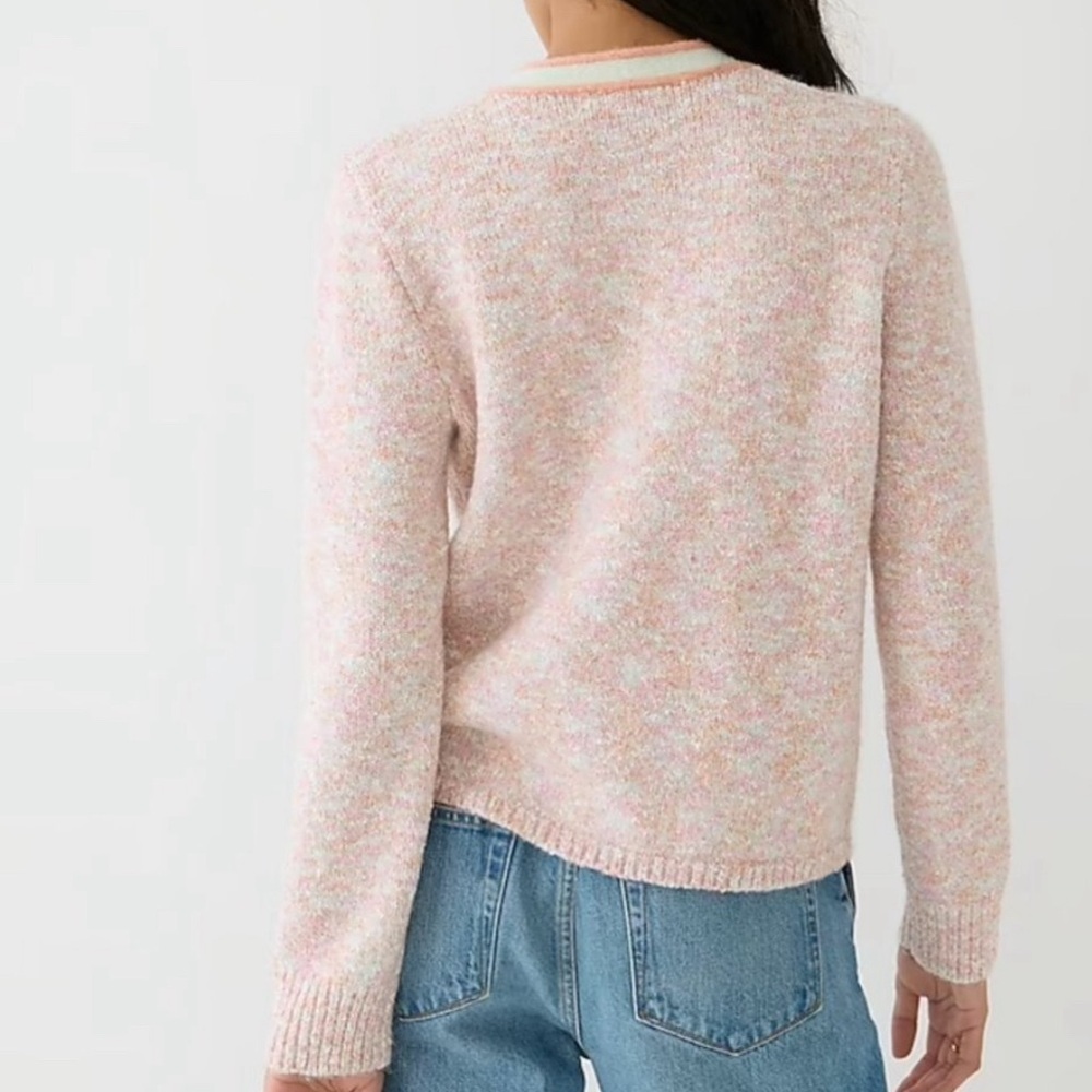 J. Crew Pink Bouclé Cardigan with Cream & Peach Trim - Picture 3 of 10